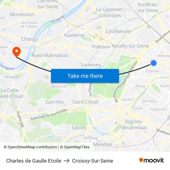 Charles de Gaulle Etoile to Croissy-Sur-Seine map