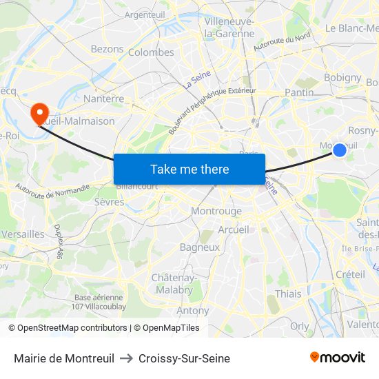 Mairie de Montreuil to Croissy-Sur-Seine map