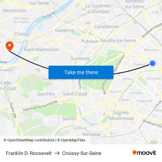 Franklin D. Roosevelt to Croissy-Sur-Seine map