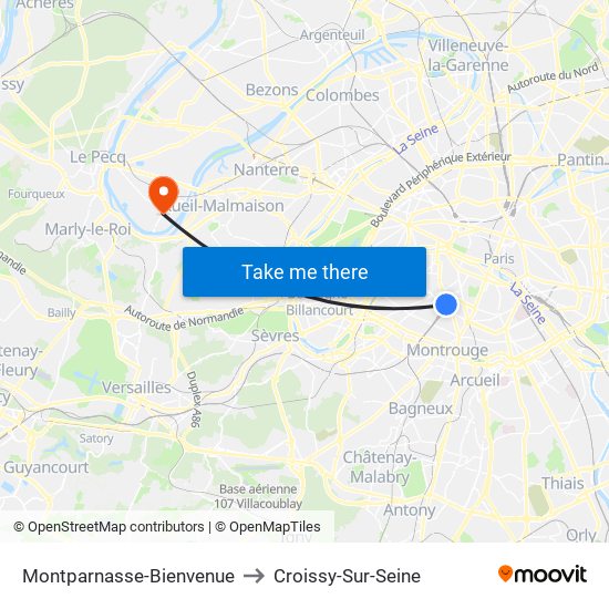 Montparnasse-Bienvenue to Croissy-Sur-Seine map