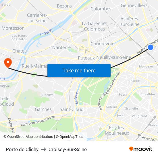 Porte de Clichy to Croissy-Sur-Seine map