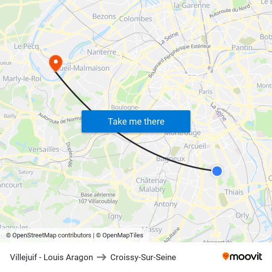 Villejuif - Louis Aragon to Croissy-Sur-Seine map