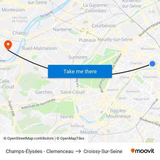 Champs-Élysées - Clemenceau to Croissy-Sur-Seine map