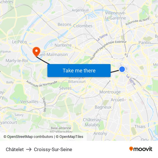 Châtelet to Croissy-Sur-Seine map