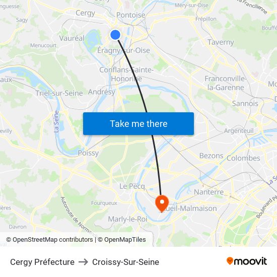 Cergy Préfecture to Croissy-Sur-Seine map