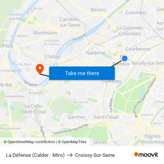 La Défense (Calder - Miro) to Croissy-Sur-Seine map