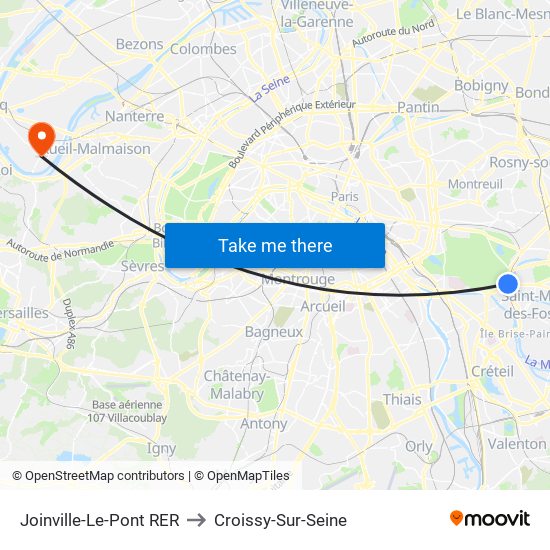 Joinville-Le-Pont RER to Croissy-Sur-Seine map