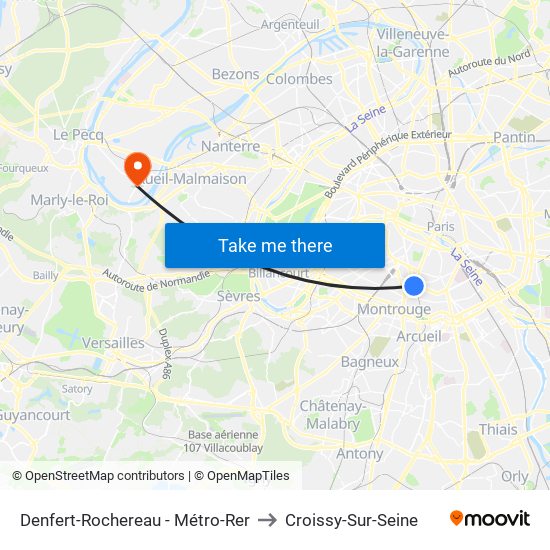 Denfert-Rochereau - Métro-Rer to Croissy-Sur-Seine map