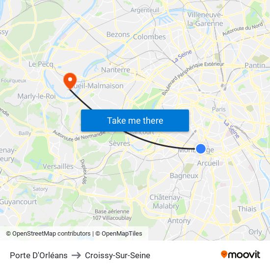 Porte D'Orléans to Croissy-Sur-Seine map