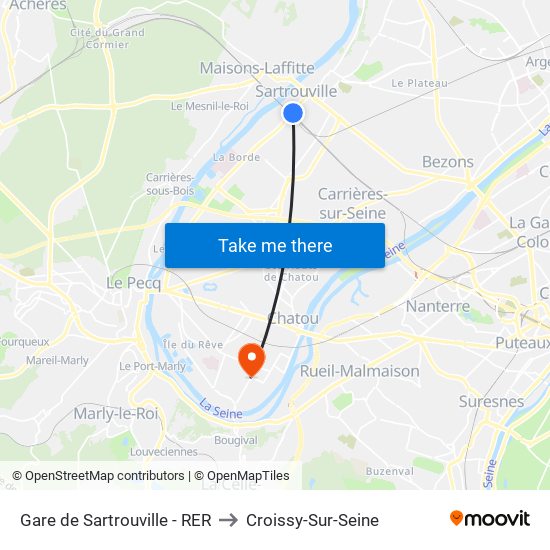 Gare de Sartrouville - RER to Croissy-Sur-Seine map