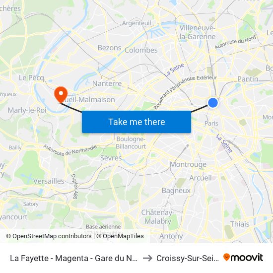 La Fayette - Magenta - Gare du Nord to Croissy-Sur-Seine map