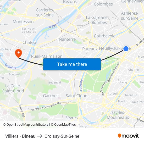 Villiers - Bineau to Croissy-Sur-Seine map