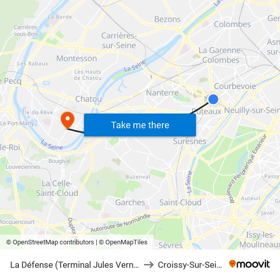 La Défense (Terminal Jules Verne) to Croissy-Sur-Seine map