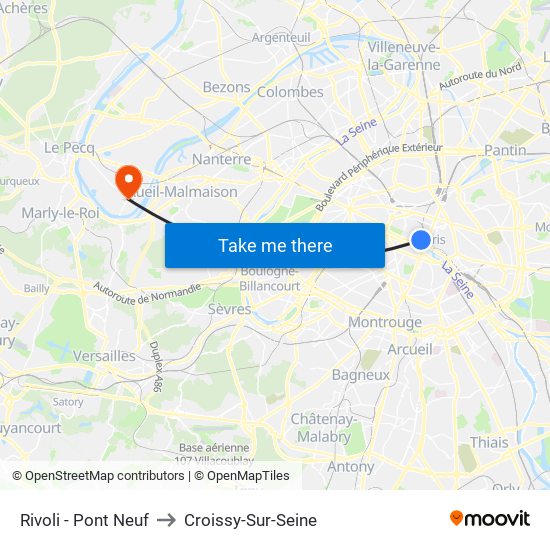 Rivoli - Pont Neuf to Croissy-Sur-Seine map