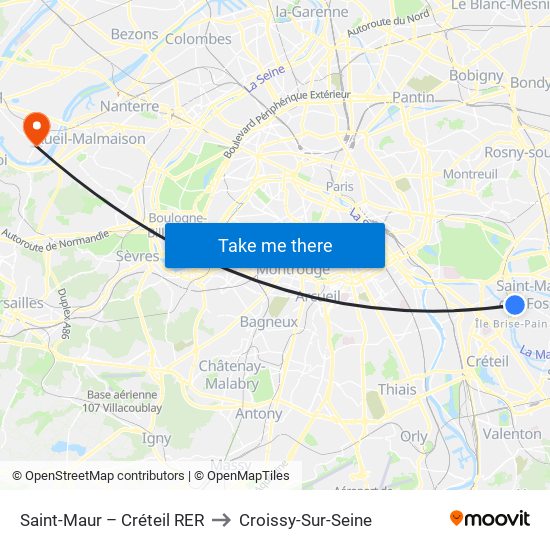 Saint-Maur – Créteil RER to Croissy-Sur-Seine map