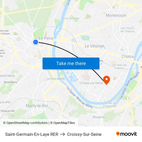 Saint-Germain-En-Laye RER to Croissy-Sur-Seine map