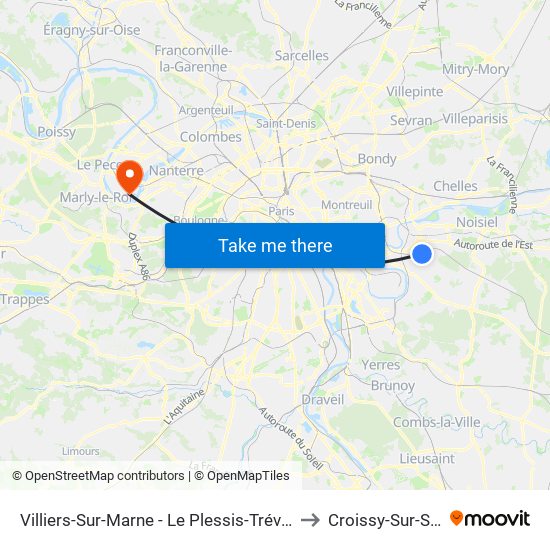 Villiers-Sur-Marne - Le Plessis-Trévise RER to Croissy-Sur-Seine map