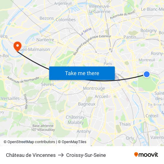 Château de Vincennes to Croissy-Sur-Seine map