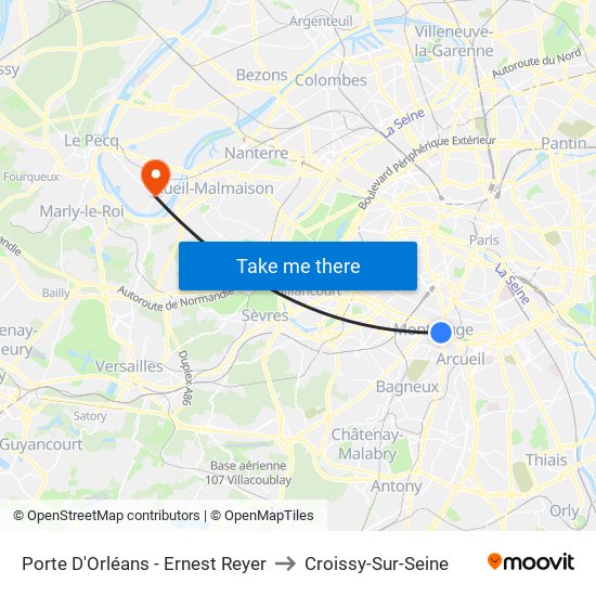 Porte D'Orléans - Ernest Reyer to Croissy-Sur-Seine map