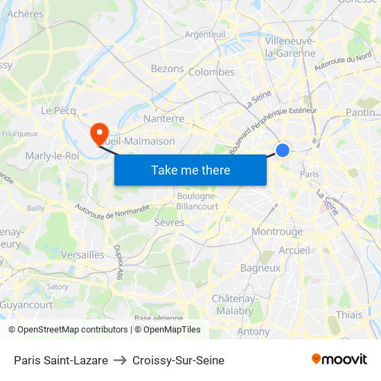 Paris Saint-Lazare to Croissy-Sur-Seine map