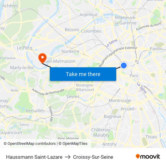 Haussmann Saint-Lazare to Croissy-Sur-Seine map