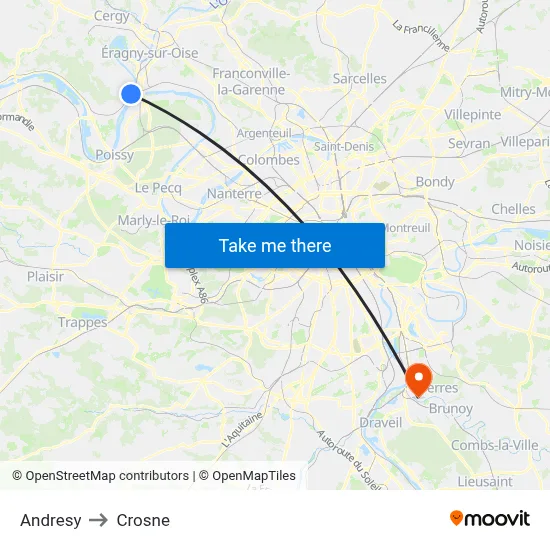 Andresy to Crosne map