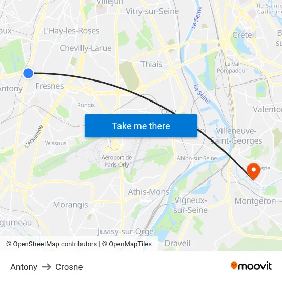 Antony to Crosne map