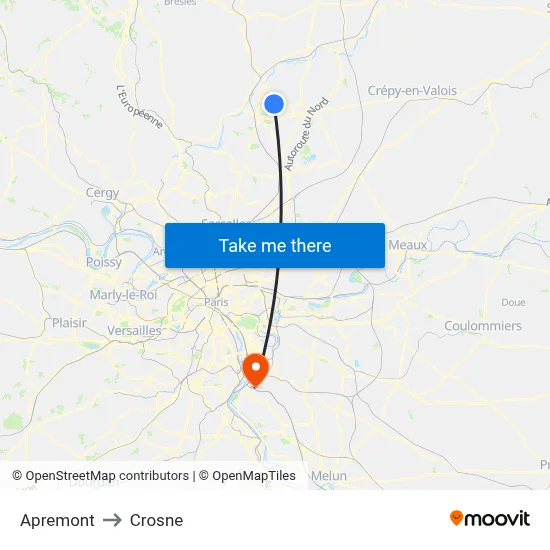 Apremont to Crosne map