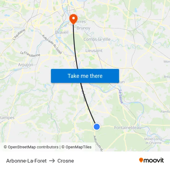 Arbonne-La-Foret to Crosne map