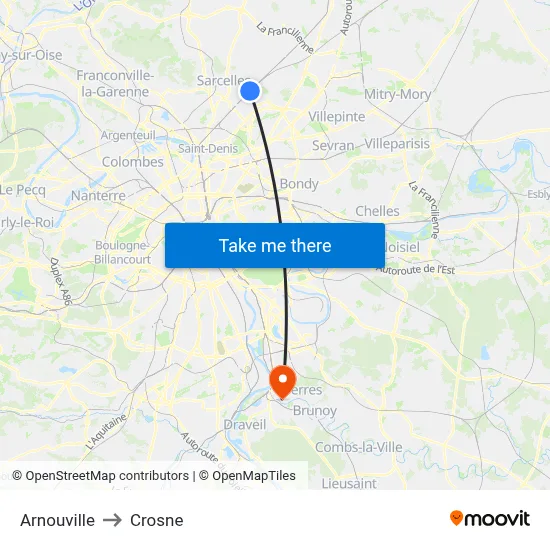 Arnouville to Crosne map