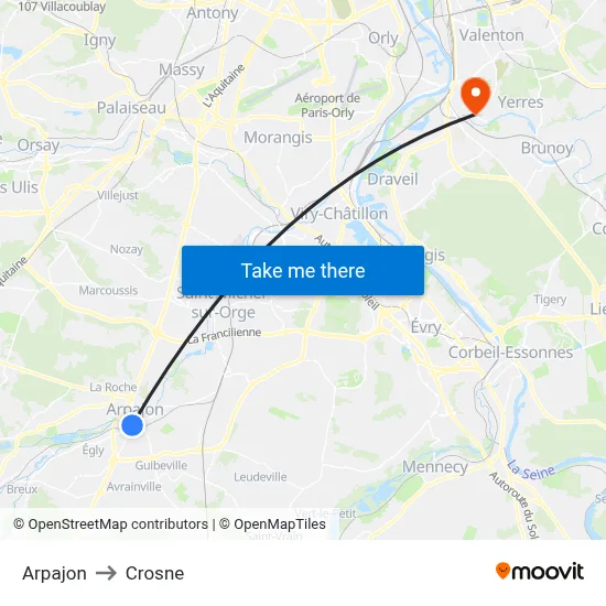 Arpajon to Crosne map