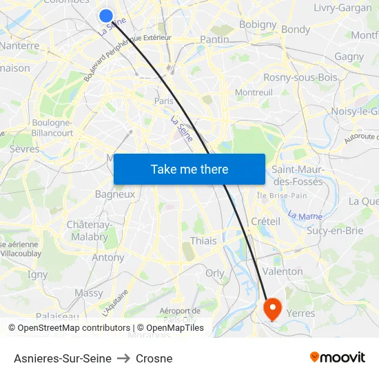 Asnieres-Sur-Seine to Crosne map
