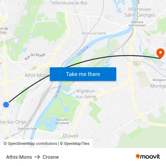 Athis-Mons to Crosne map