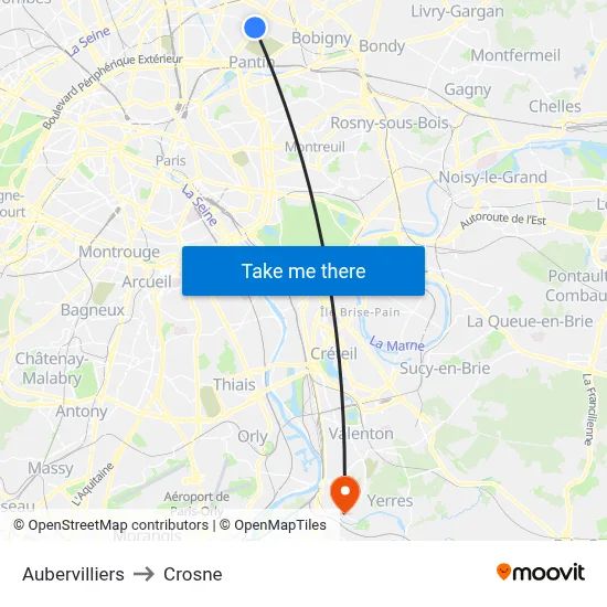 Aubervilliers to Crosne map