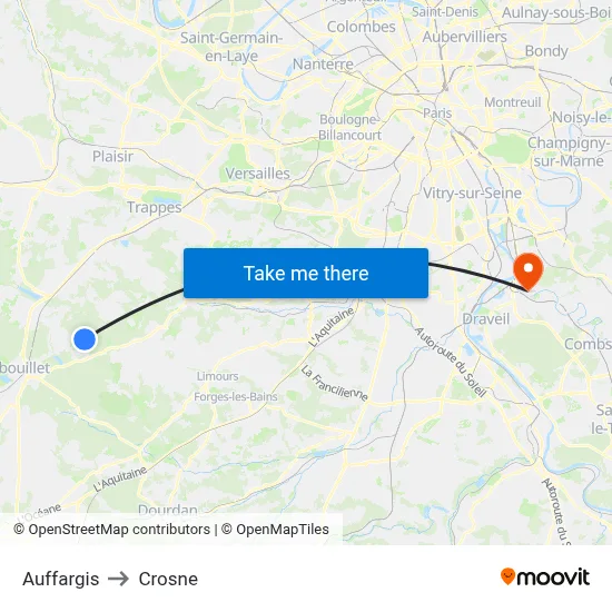 Auffargis to Crosne map