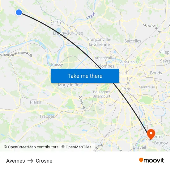 Avernes to Crosne map