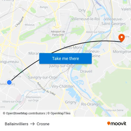 Ballainvilliers to Crosne map