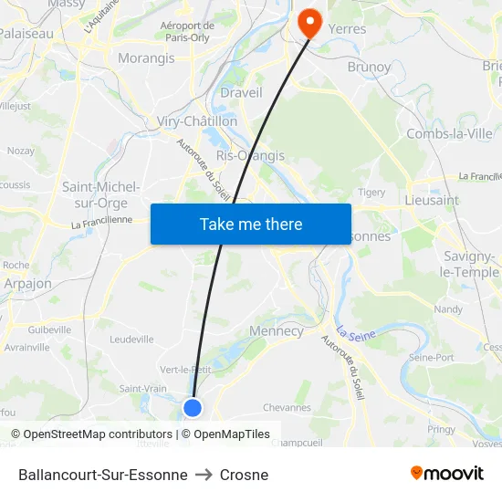 Ballancourt-Sur-Essonne to Crosne map