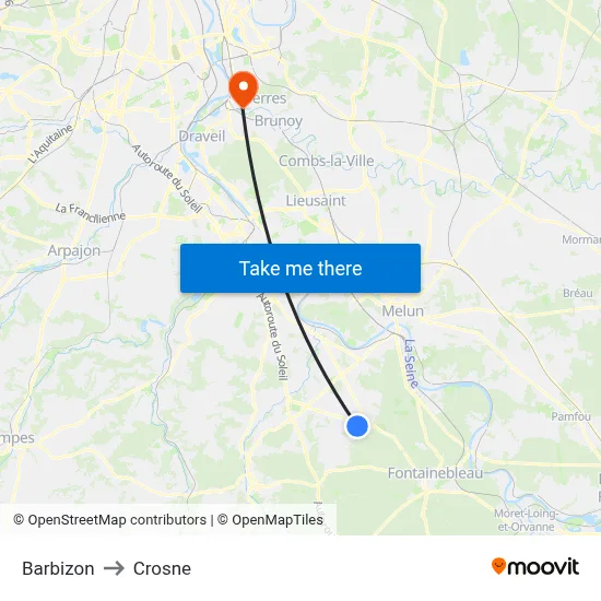 Barbizon to Crosne map
