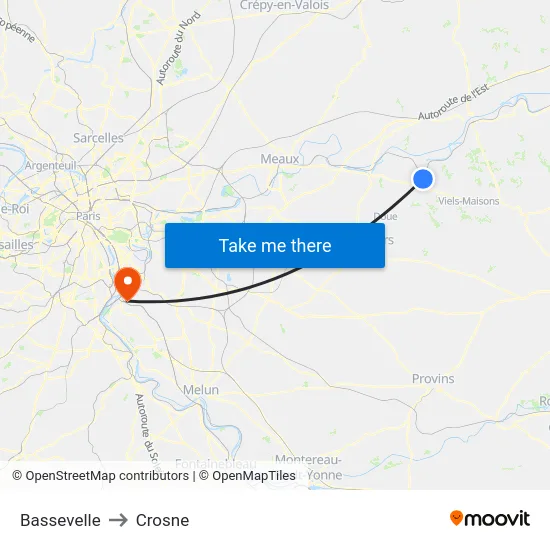 Bassevelle to Crosne map