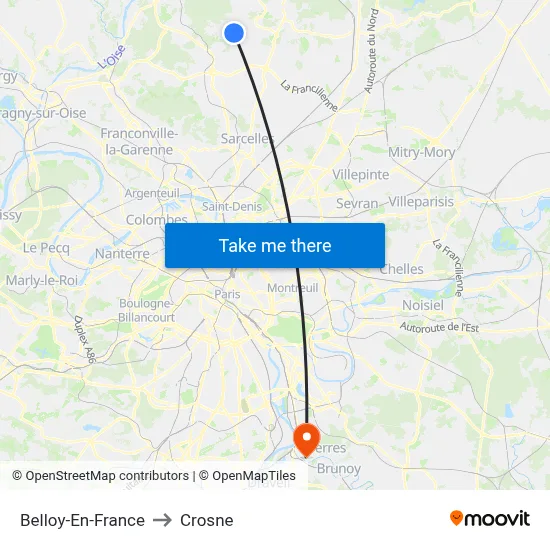 Belloy-En-France to Crosne map