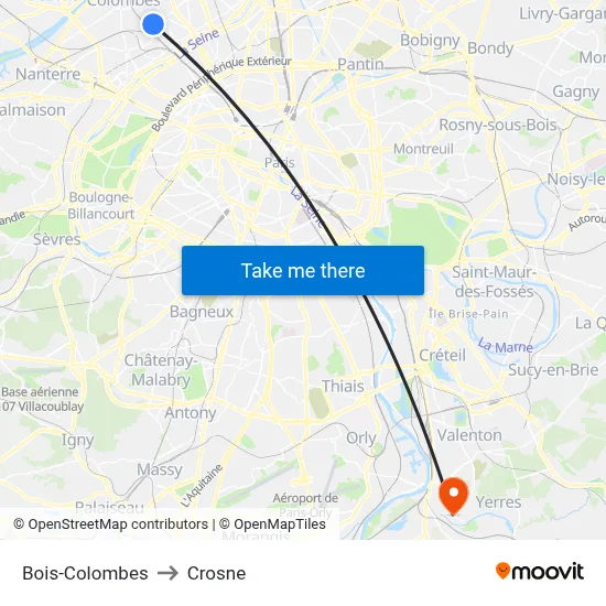 Bois-Colombes to Crosne map