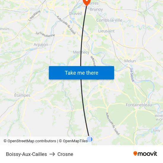 Boissy-Aux-Cailles to Crosne map