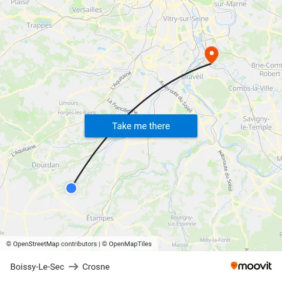 Boissy-Le-Sec to Crosne map