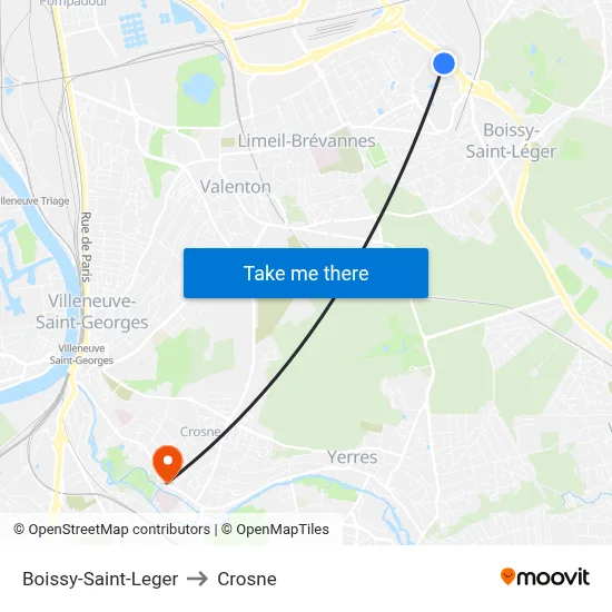 Boissy-Saint-Leger to Crosne map