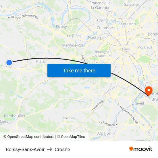 Boissy-Sans-Avoir to Crosne map
