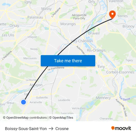 Boissy-Sous-Saint-Yon to Crosne map