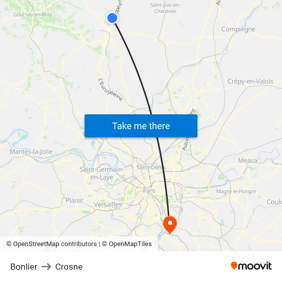 Bonlier to Crosne map