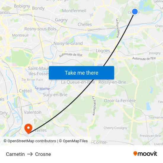 Carnetin to Crosne map