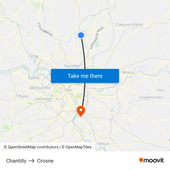 Chantilly to Crosne map